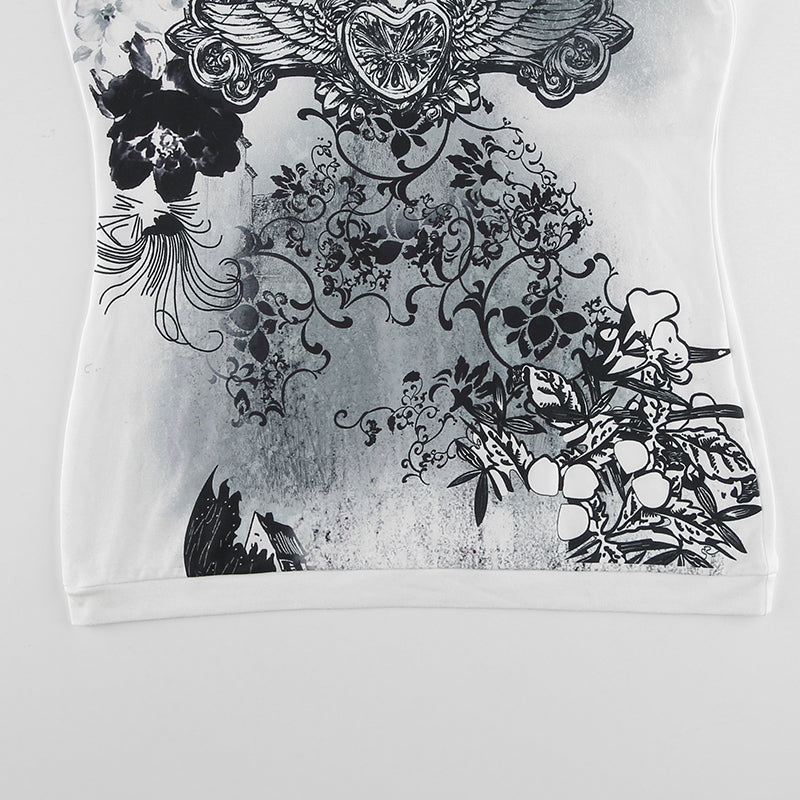 T-shirt imprimé graphique en strass.