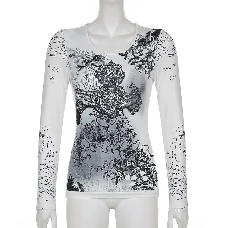 T-shirt imprimé graphique en strass.