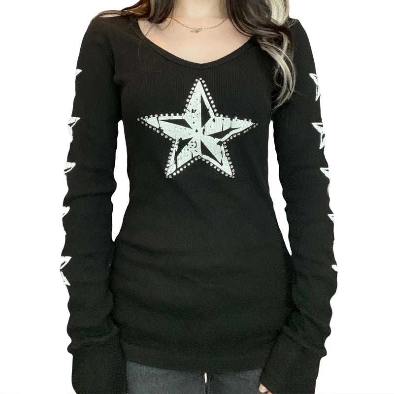 T-shirt imprimé graphique en strass.