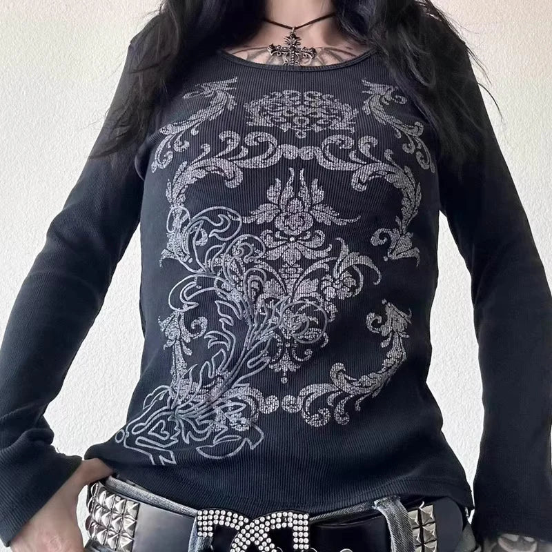 T-shirt imprimé graphique en strass.