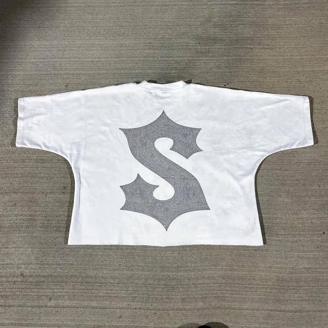 New Streetwear Women Cross Graphic Print Oversized T-Shirt Goth Casual Cotton Drop Sleeve Short Sleeve Tops