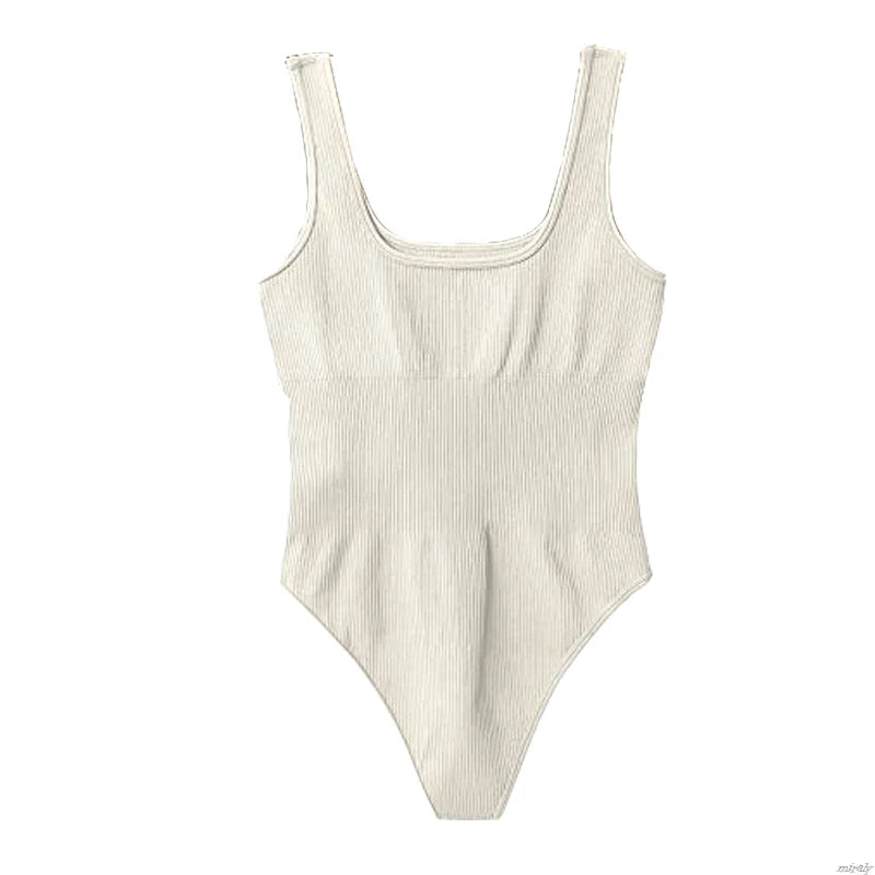 2025 New Square Neck Tummy Control Thong Body Shaper Seamless Sculpting Bodysuit Shapewear Women Ribbed Slimming Tank Tops