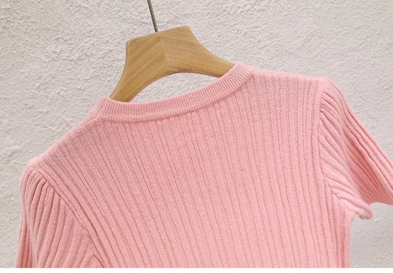 2025 Summer T shirts for Women Casual Female Korean Knit Streetwear Tees Basic Solid Young Cool Tops