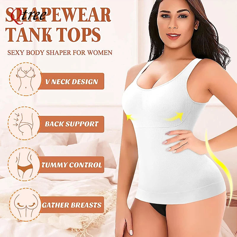 Women's Tummy Control Shapewear Classic 2-IN-1 with Padded Bra, High Elastic Stretch Vest Body Shaper Slim Up Lift Corset