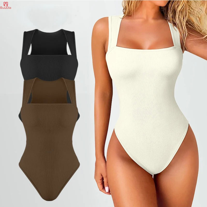 Bodysuit GUUDIA Sexy Summer High Waist for Women Bodysuit Comfortable Square Collar  Shapewear Ultra Elastic Slim Thong Shapewear Jumpsuit