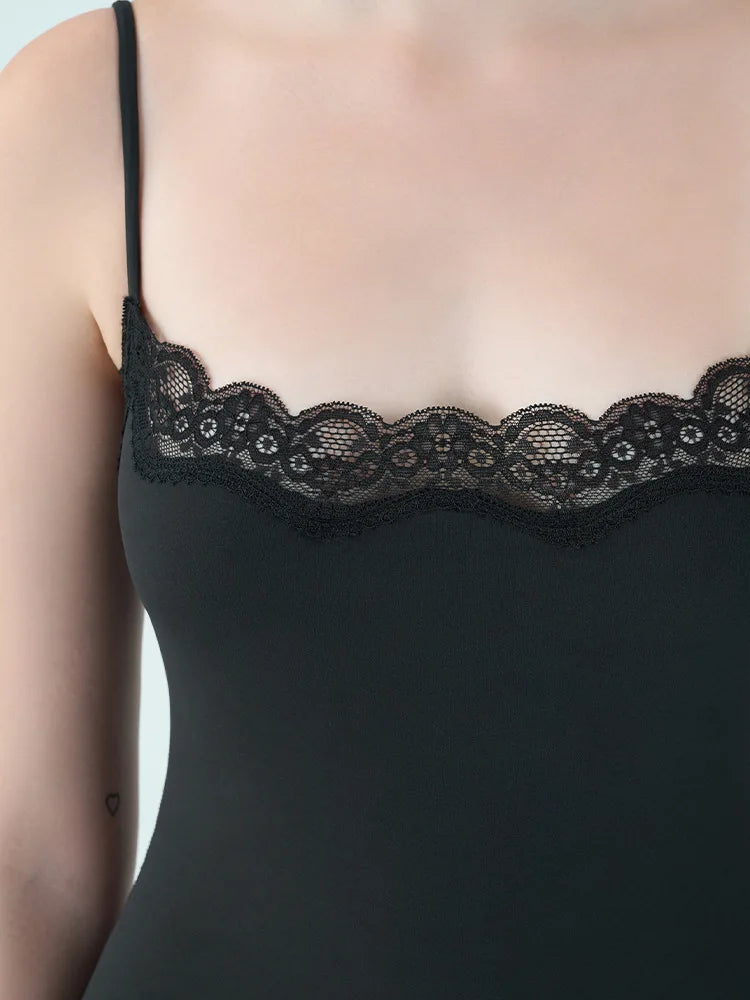 Women Lace Bodysuit Shaperwear Square Neck Sleeveless Spaghetti Strap Jumpsuit Slimming Bodycon Rompers Tank Tops