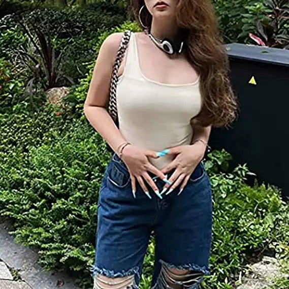 2025 New Square Neck Tummy Control Thong Body Shaper Seamless Sculpting Bodysuit Shapewear Women Ribbed Slimming Tank Tops