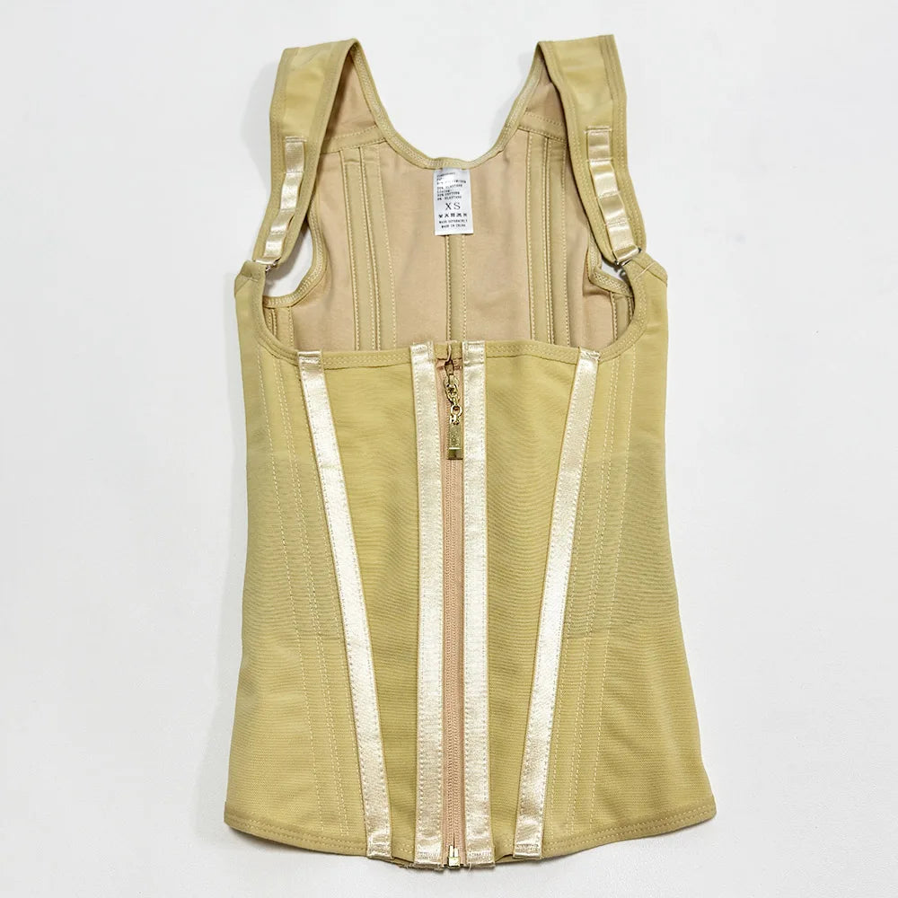 Fajas Colombianas Body Shaper Shapewear Women Vest Tops Double Compression Waist Trainer Corset Adjustable Zipper and Hook-eyes