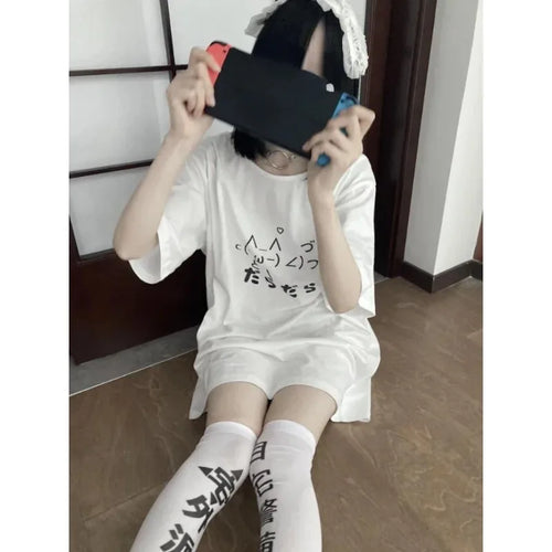 2025  Cute T-shirt Women Casual O-Neck Japanese Cartoon Tops Short .
