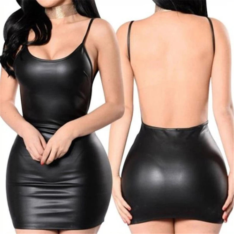 Leather Backless Club Party Short Dress 2025.