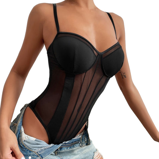 Corset amincissant en dentelle et maille pour femme, vêtement tendance, chaîne métallique, style streetwear