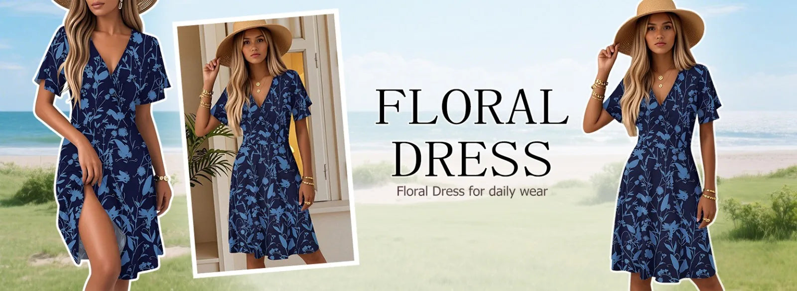 Women's Floral Short Sleeves Long Dress V-neck Sexy Casual Loose Elegant Dress Beach Hawaiian Holiday