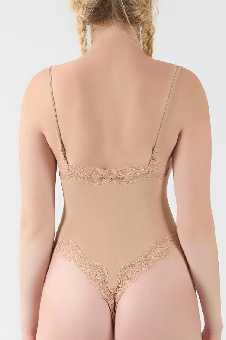 Women Lace Bodysuit Shaperwear Square Neck Sleeveless Spaghetti Strap Jumpsuit Slimming Bodycon Rompers Tank Tops