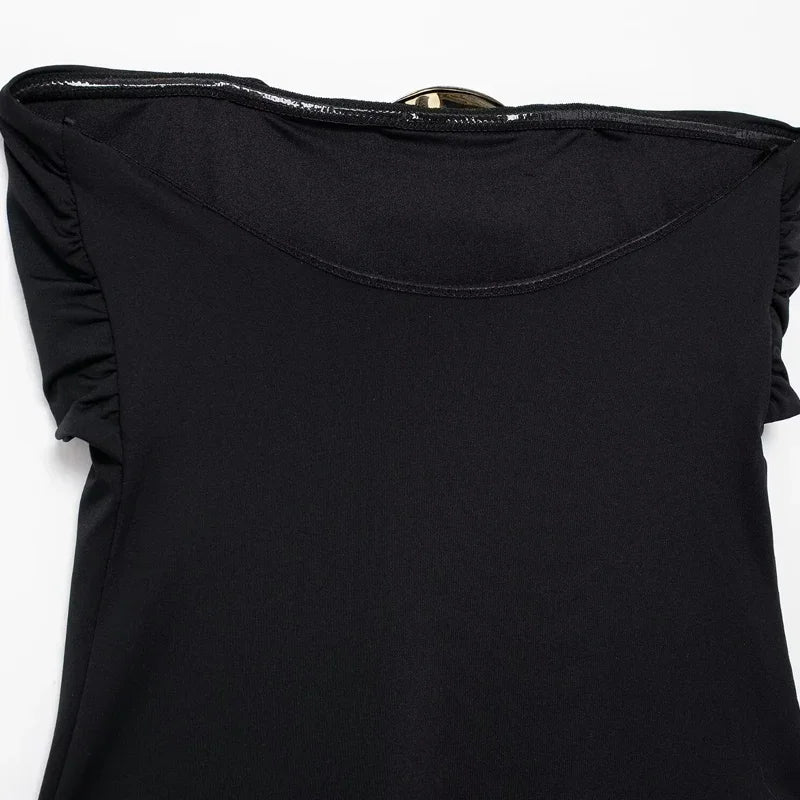 TRAF 2025 Womann Tops Bow Bodysuit Women Black Red Sleeveless Thong Bodysuit Gold Glitter Corset Rave Body suits.