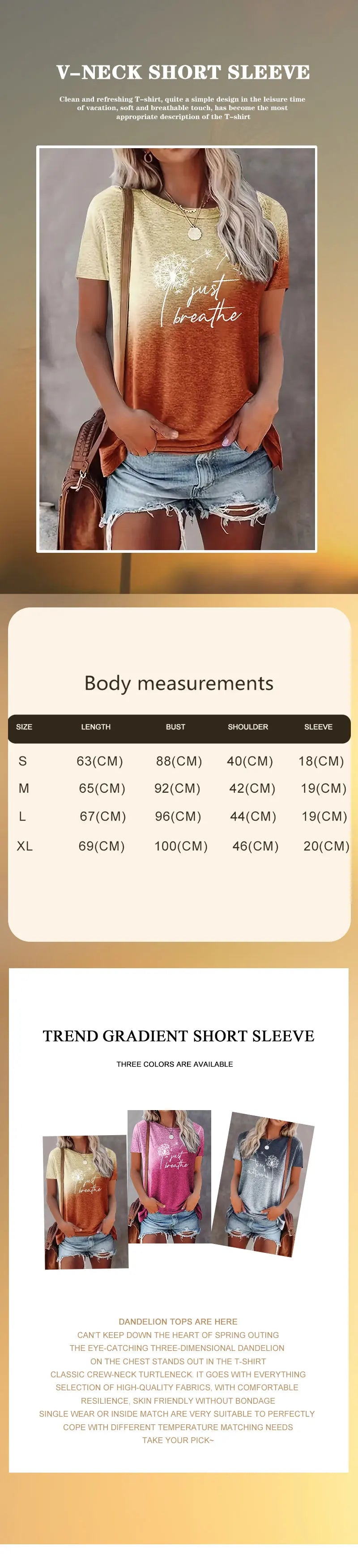 2025 New Spring Summer Women's T Shirt--Dandelion Gradient Printed Top Fashion Clothing Short Sleeve Matching  Clothes