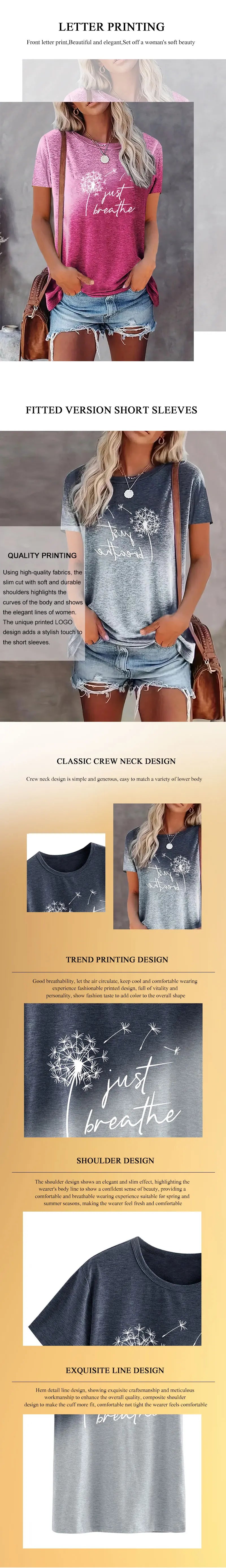 2025 New Spring Summer Women's T Shirt--Dandelion Gradient Printed Top Fashion Clothing Short Sleeve Matching  Clothes