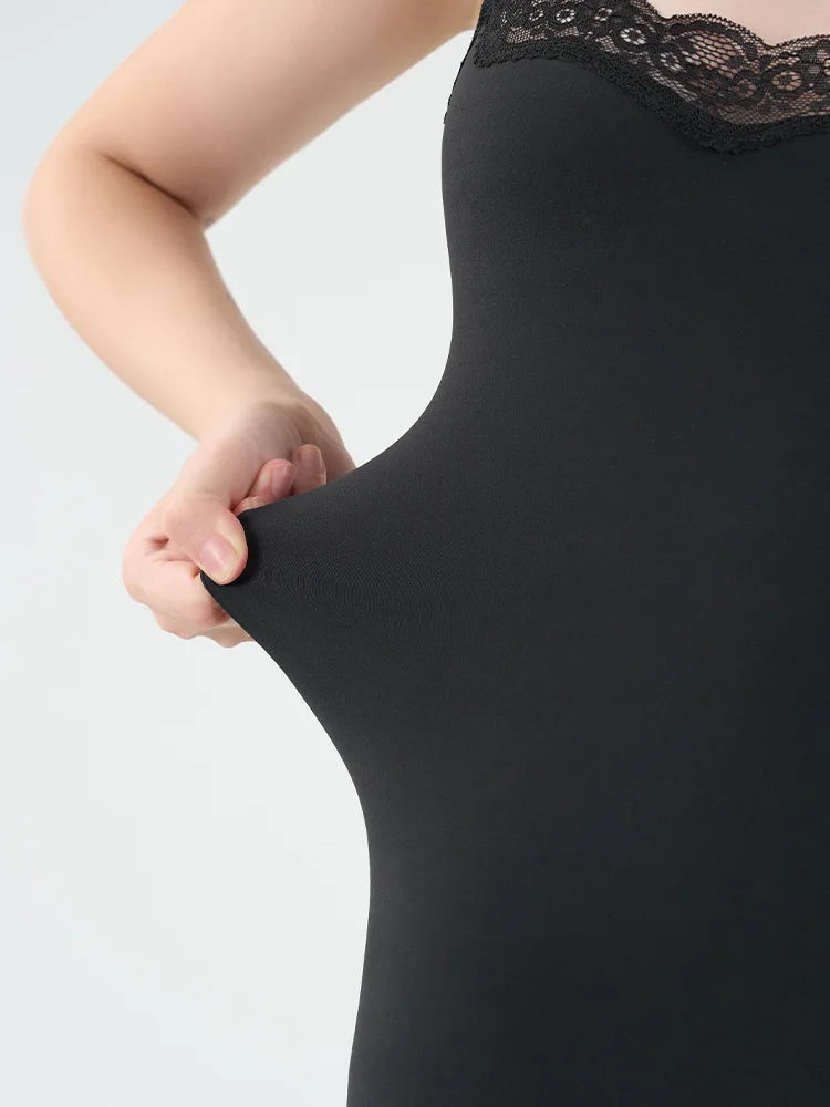 Women Lace Bodysuit Shaperwear Square Neck Sleeveless Spaghetti Strap Jumpsuit Slimming Bodycon Rompers Tank Tops