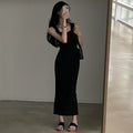 2025 Basic Knit Long Dress Korean Fashion Square Collar Sleeveless Women's Dresses Summer.