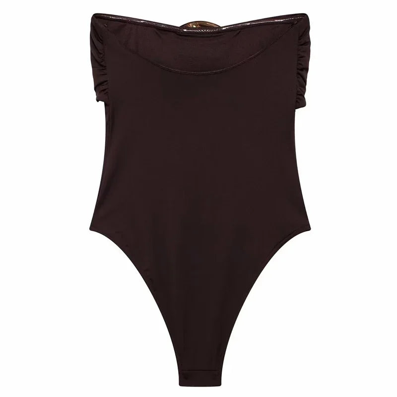 TRAF 2025 Womann Tops Bow Bodysuit Women Black Red Sleeveless Thong Bodysuit Gold Glitter Corset Rave Body suits.