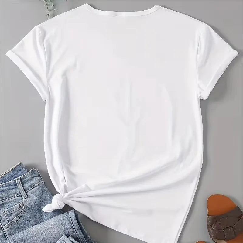 2025 T-shirt mignon pour femme, décontracté, col rond, dessin animé japonais, hauts courts.