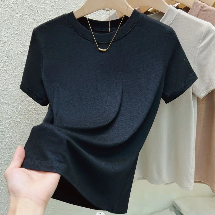 Crew Neck Fashion Women T-Shirt Street Casual, T-Shirt Solid Plus Size Top Tees Sexy Slim Summer Short Sleeve Women's Clothing.