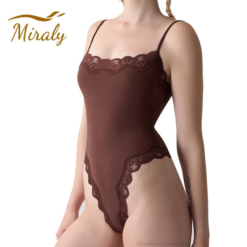 Women Lace Bodysuit Shaperwear Square Neck Sleeveless Spaghetti Strap Jumpsuit Slimming Bodycon Rompers Tank Tops