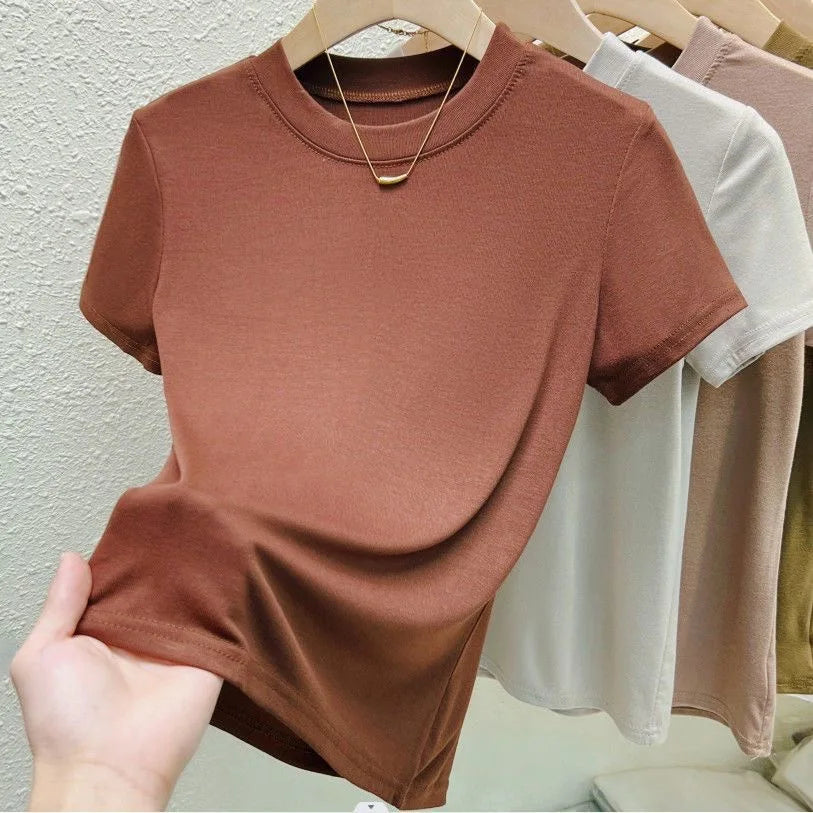 Crew Neck Fashion Women T-Shirt Street Casual, T-Shirt Solid Plus Size Top Tees Sexy Slim Summer Short Sleeve Women's Clothing.