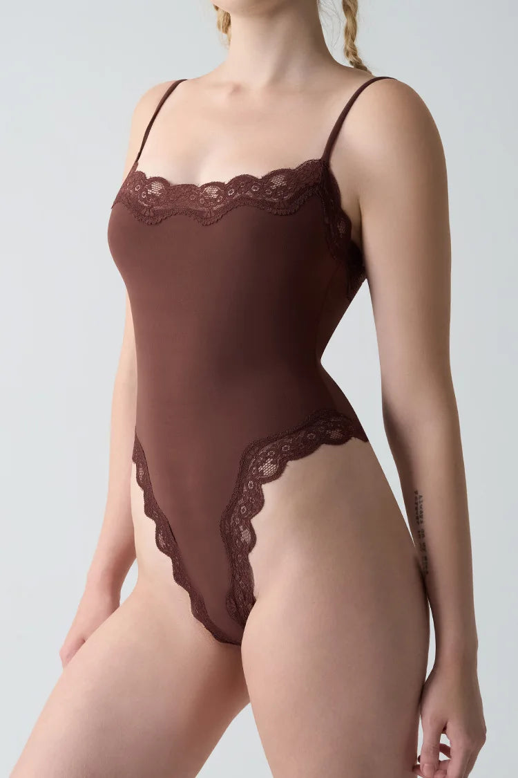 Women Lace Bodysuit Shaperwear Square Neck Sleeveless Spaghetti Strap Jumpsuit Slimming Bodycon Rompers Tank Tops