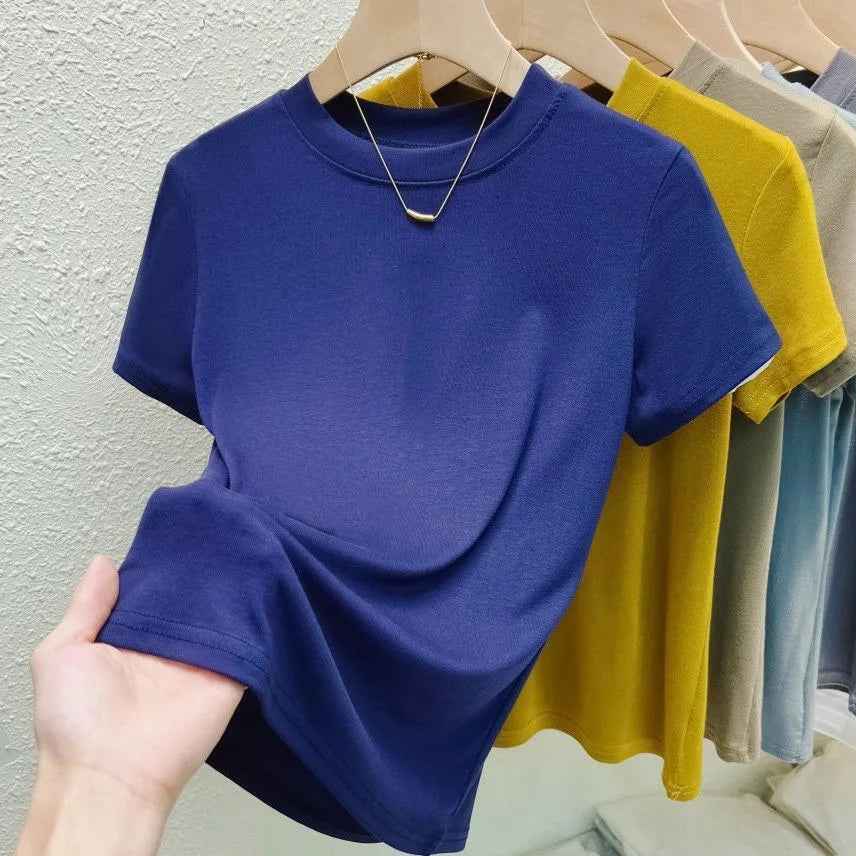 Crew Neck Fashion Women T-Shirt Street Casual, T-Shirt Solid Plus Size Top Tees Sexy Slim Summer Short Sleeve Women's Clothing.