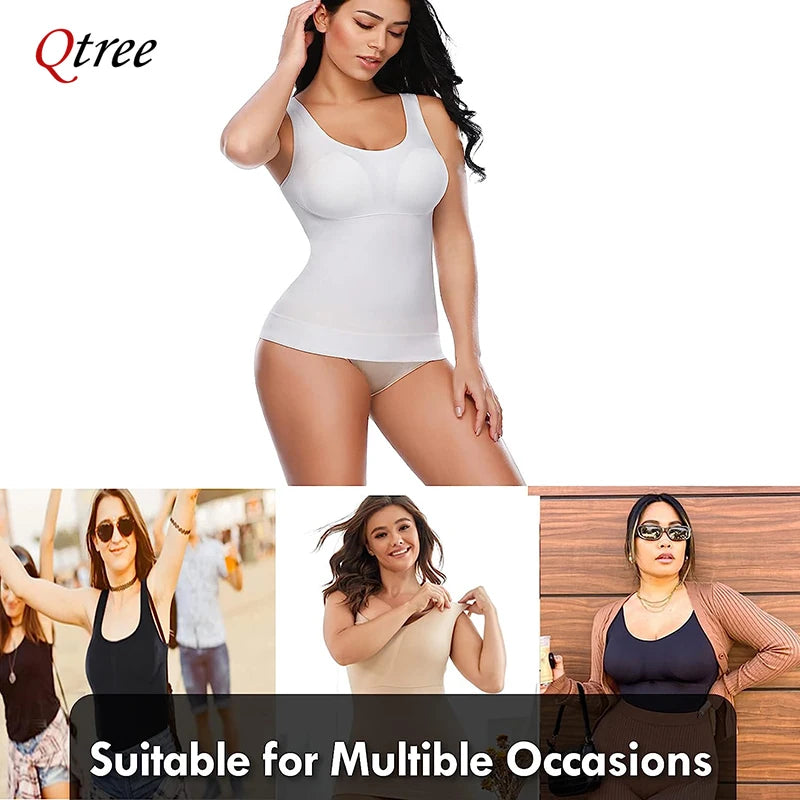 Women's Tummy Control Shapewear Classic 2-IN-1 with Padded Bra, High Elastic Stretch Vest Body Shaper Slim Up Lift Corset