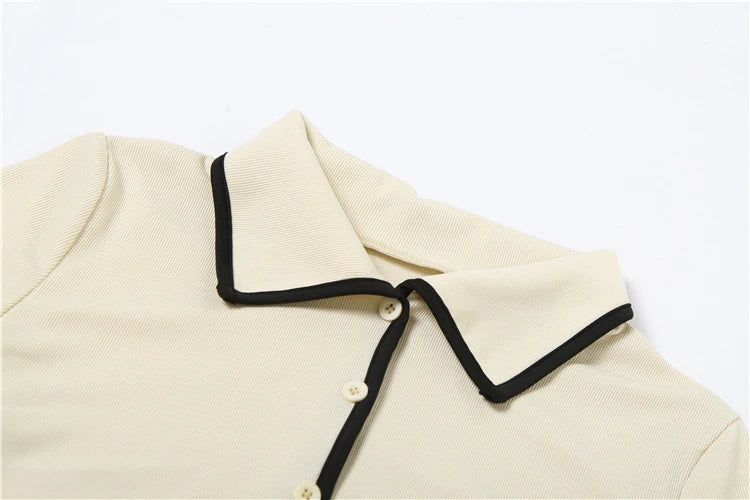 Weird Puss Ribbed Women 2 Piece Set Polo Neck Button Shorts Crop Tops+Mini Skirts Matching Stretch Elegant Streetwear Outfits