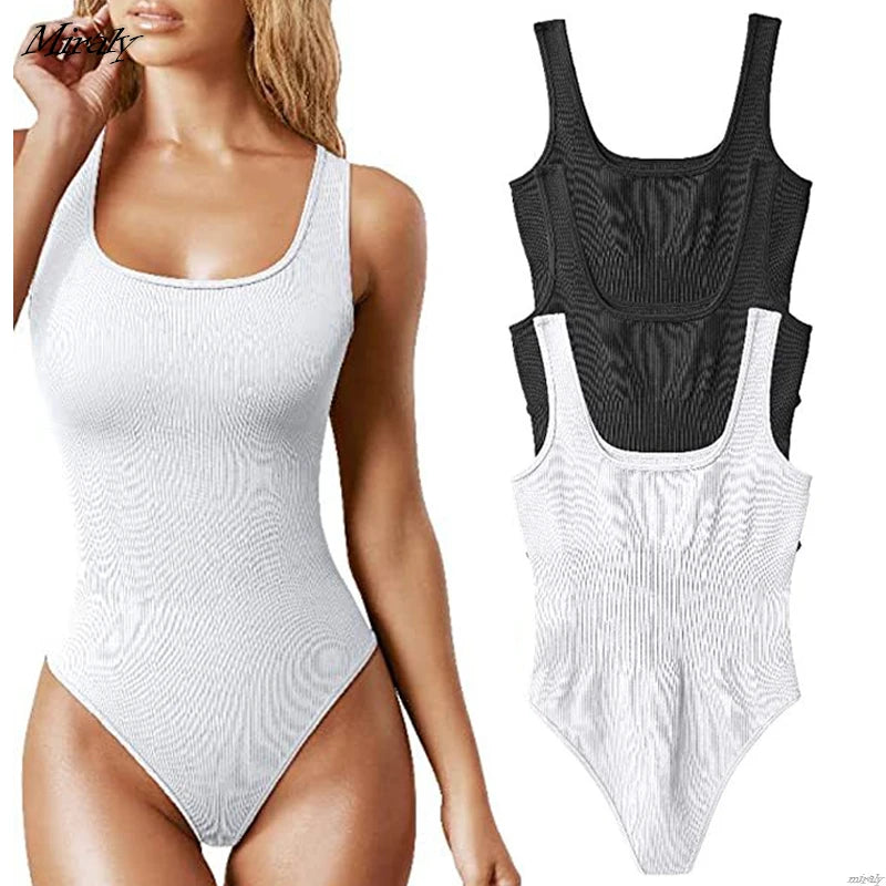 2025 New Square Neck Tummy Control Thong Body Shaper Seamless Sculpting Bodysuit Shapewear Women Ribbed Slimming Tank Tops