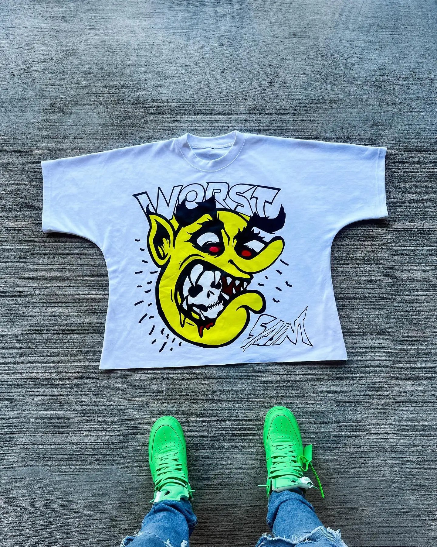 New Streetwear Women Cross Graphic Print Oversized T-Shirt Goth Casual Cotton Drop Sleeve Short Sleeve Tops