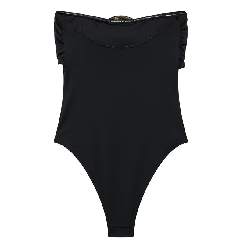 TRAF 2025 Womann Tops Bow Bodysuit Women Black Red Sleeveless Thong Bodysuit Gold Glitter Corset Rave Body suits.