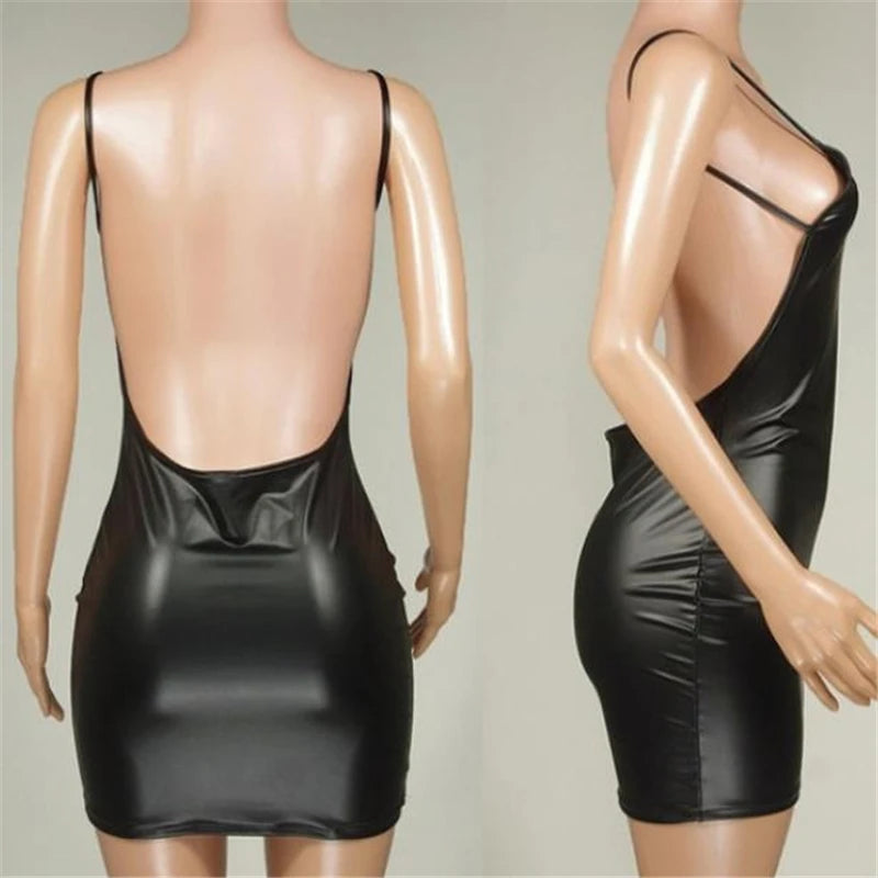 Leather Backless Club Party Short Dress 2025.