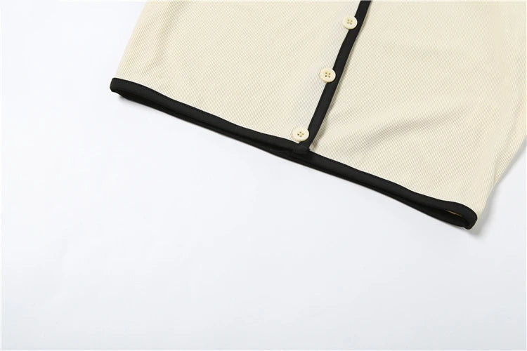 Weird Puss Ribbed Women 2 Piece Set Polo Neck Button Shorts Crop Tops+Mini Skirts Matching Stretch Elegant Streetwear Outfits