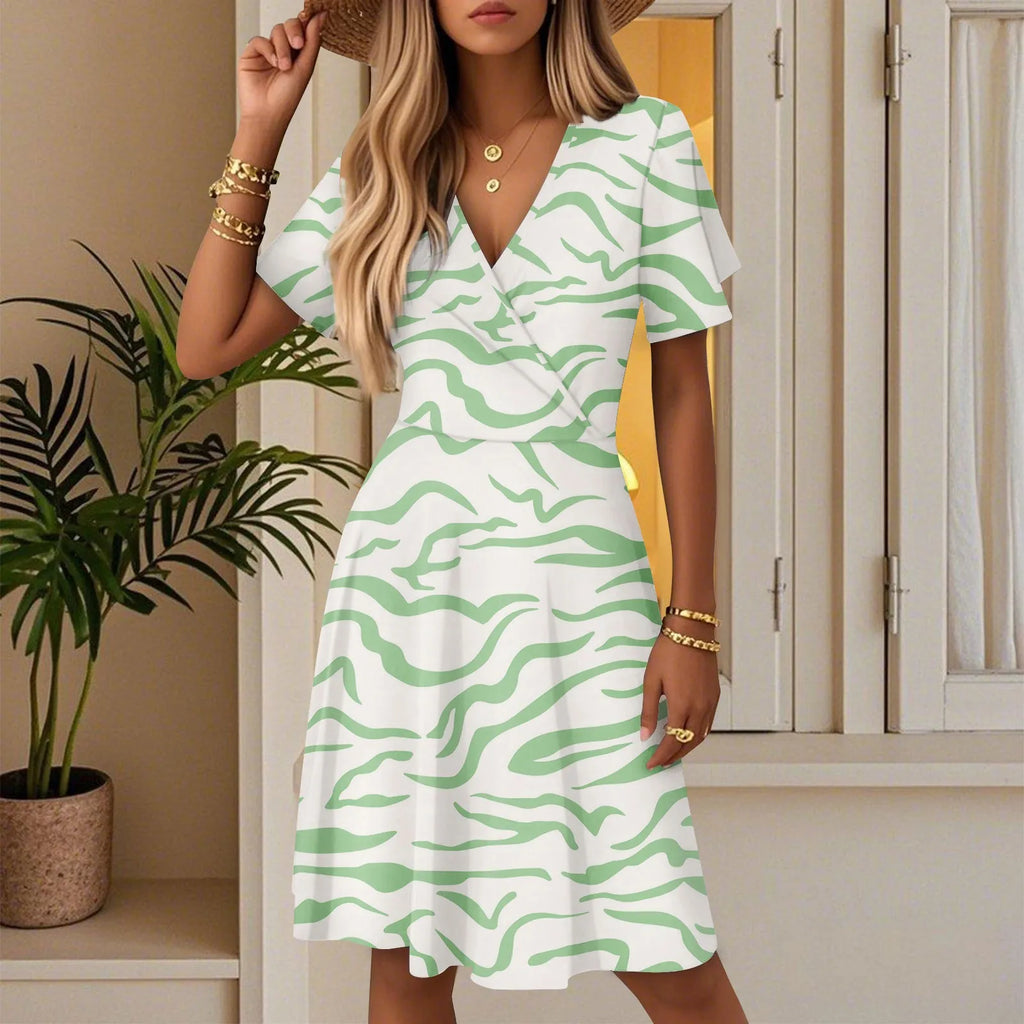Women's Floral Short Sleeves Long Dress V-neck Sexy Casual Loose Elegant Dress Beach Hawaiian Holiday