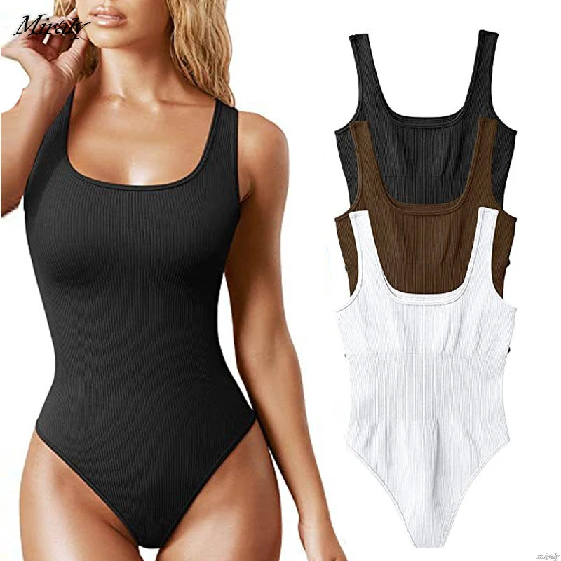 2025 New Square Neck Tummy Control Thong Body Shaper Seamless Sculpting Bodysuit Shapewear Women Ribbed Slimming Tank Tops