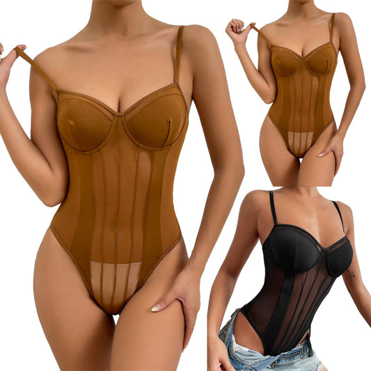 Corset amincissant en dentelle et maille pour femme, vêtement tendance, chaîne métallique, style streetwear